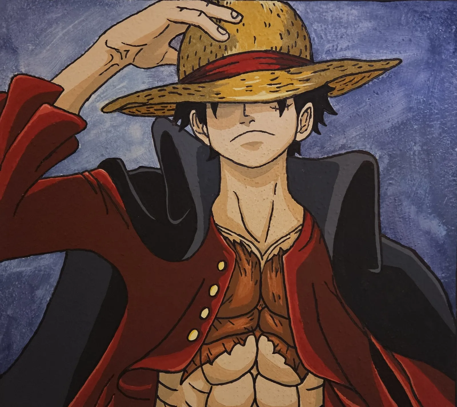 Acrylgemälde des Anime-Charakters Ruffy mit Strohhut